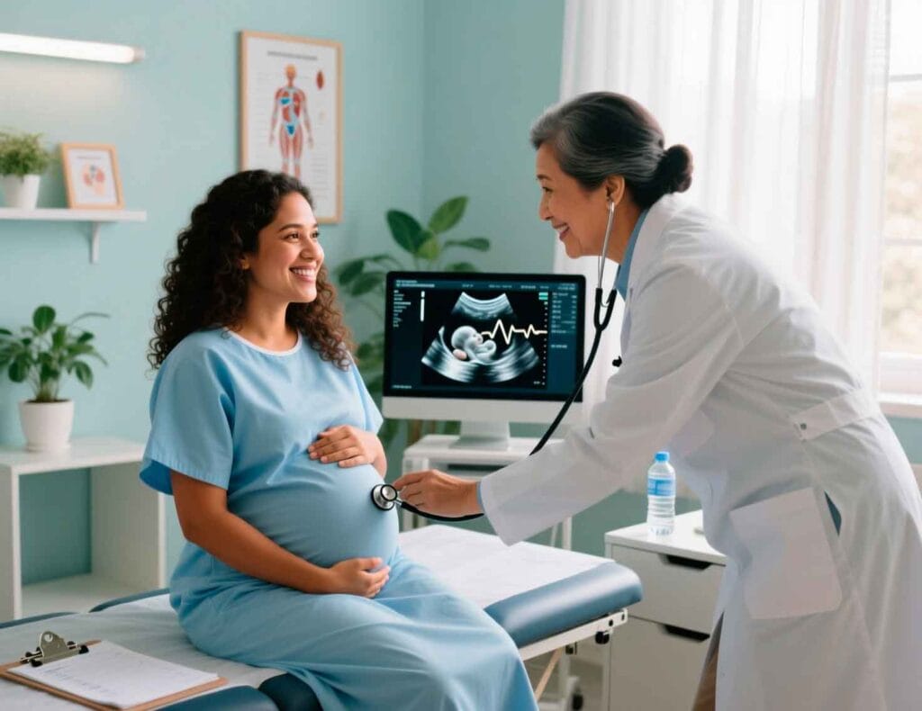 Mujer embarazada en consulta prenatal en el Hospital San José de Ocoa