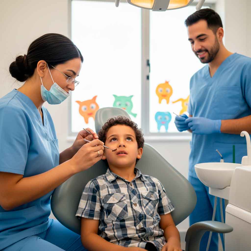 Niño recibiendo atención odontológica gratuita en San José de Ocoa