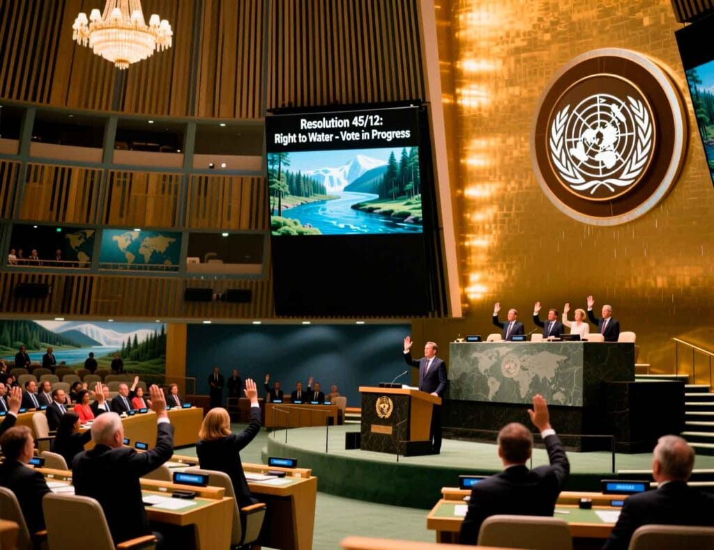 Sesión de la Asamblea General de la ONU durante votación de resolución sobre el derecho al agua