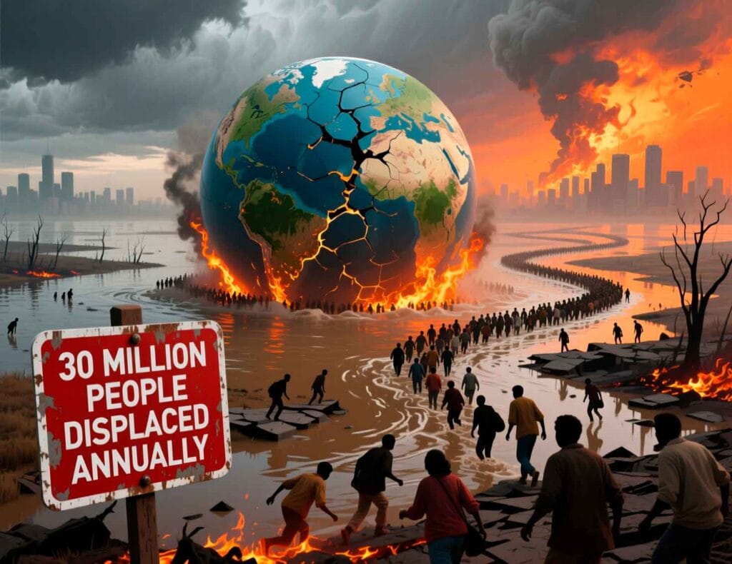 Mapa mundial mostrando zonas afectadas por desplazamientos climáticos según informe de la ONU