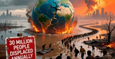 Mapa mundial mostrando zonas afectadas por desplazamientos climáticos según informe de la ONU